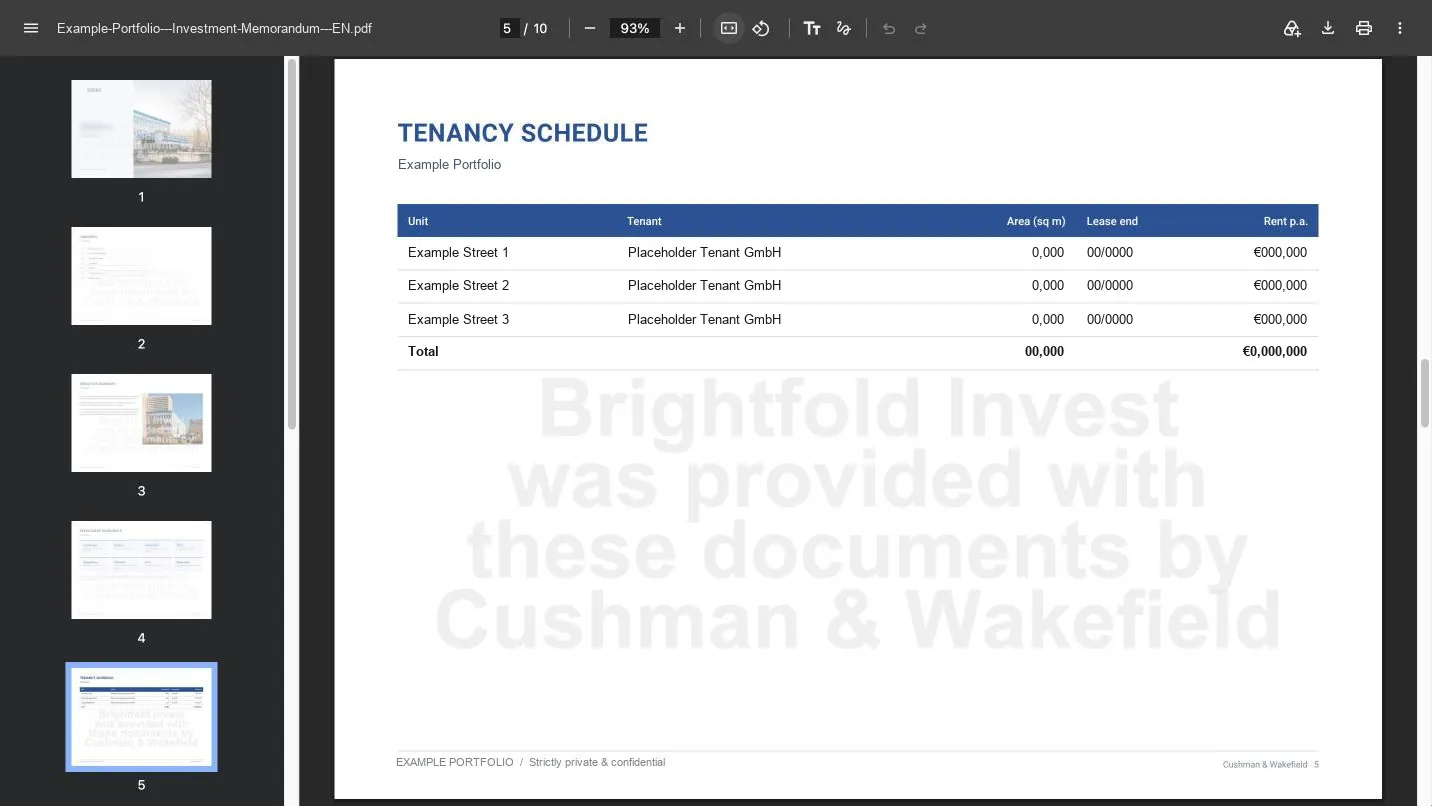 A tenancy schedule in a PDF viewer, with 